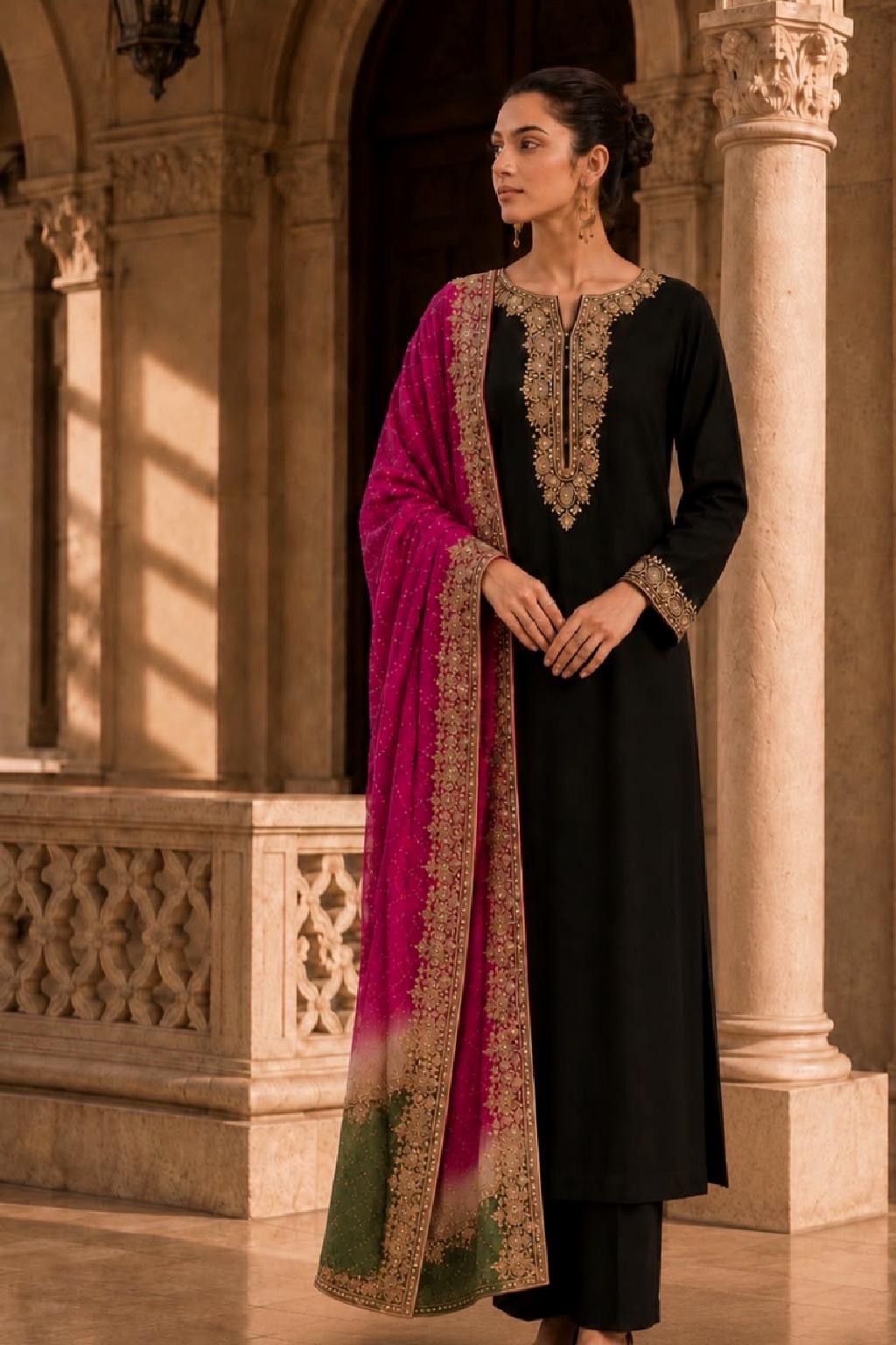 Midnight Black Chunri Dress