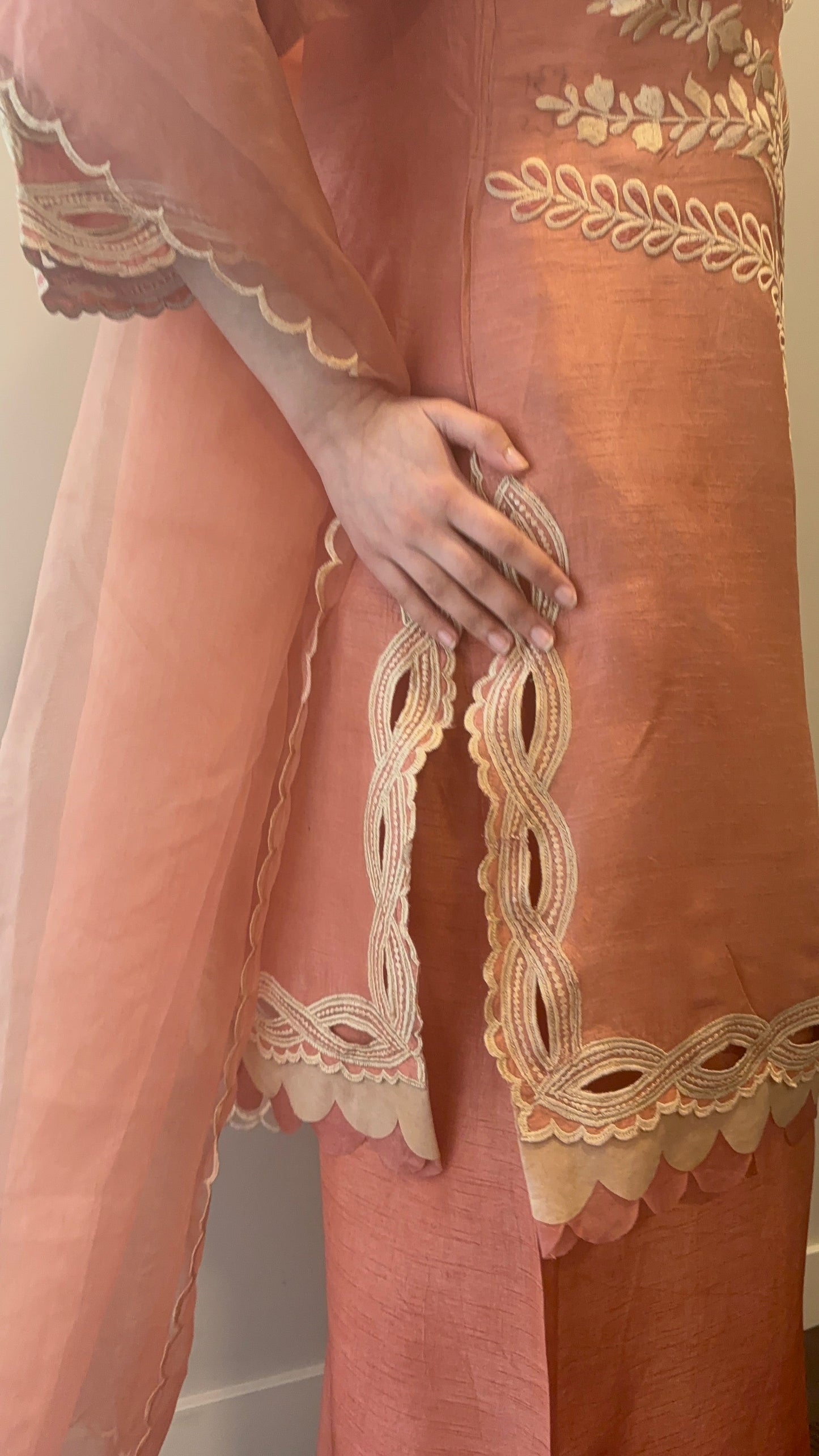 Peach silk Pakistani party wear